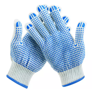 Raw White Cotton Yarn, PVC Dots One Side Gloves